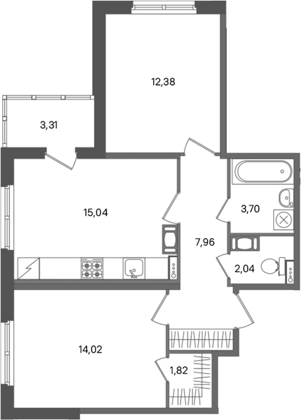 2-комнатная квартира 56.96 м², 4/5 эт., ЖК «ПАТИО. Уютный квартал»